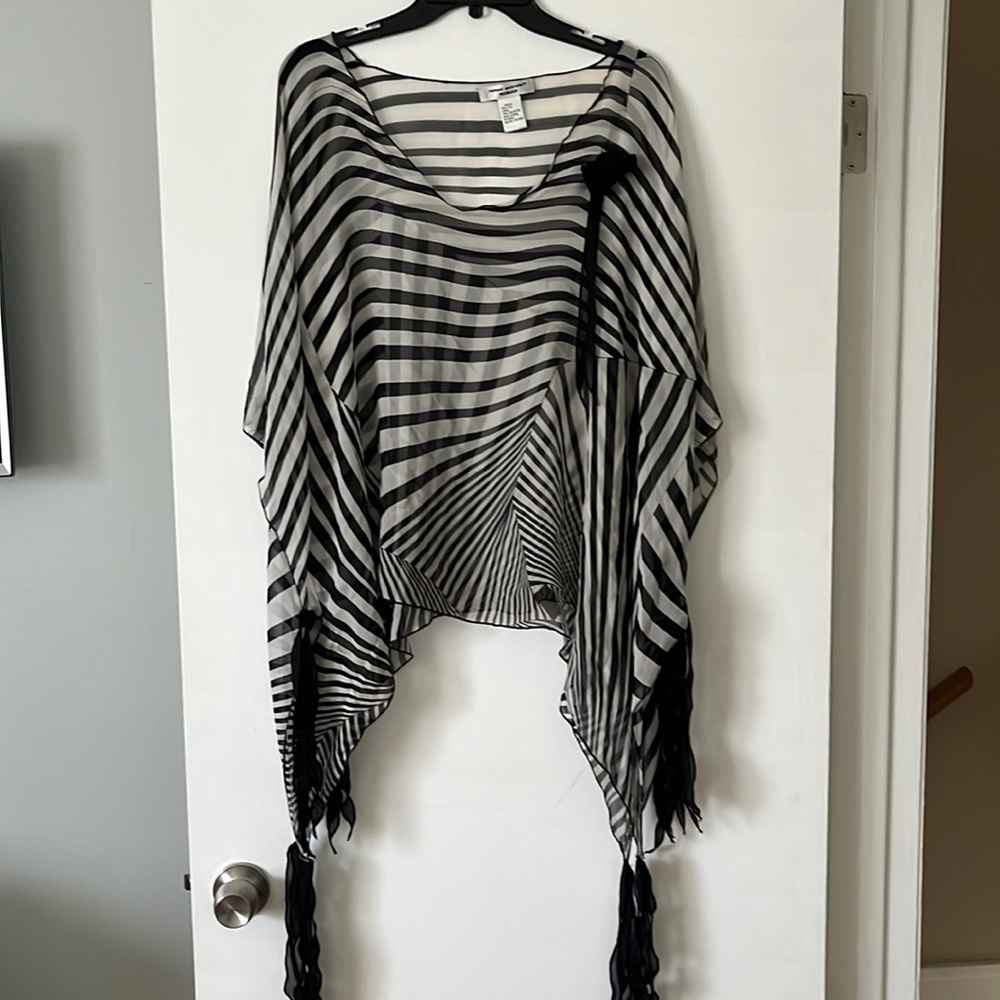 Black and White Silk Sheer Tunic Top